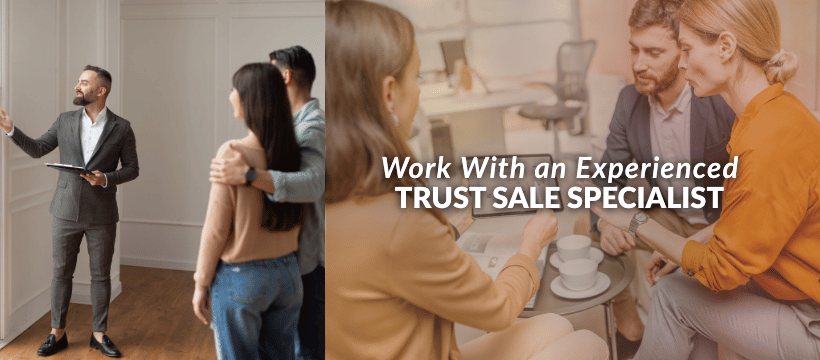 Real estate professional guiding clients through a trust or estate property sale.