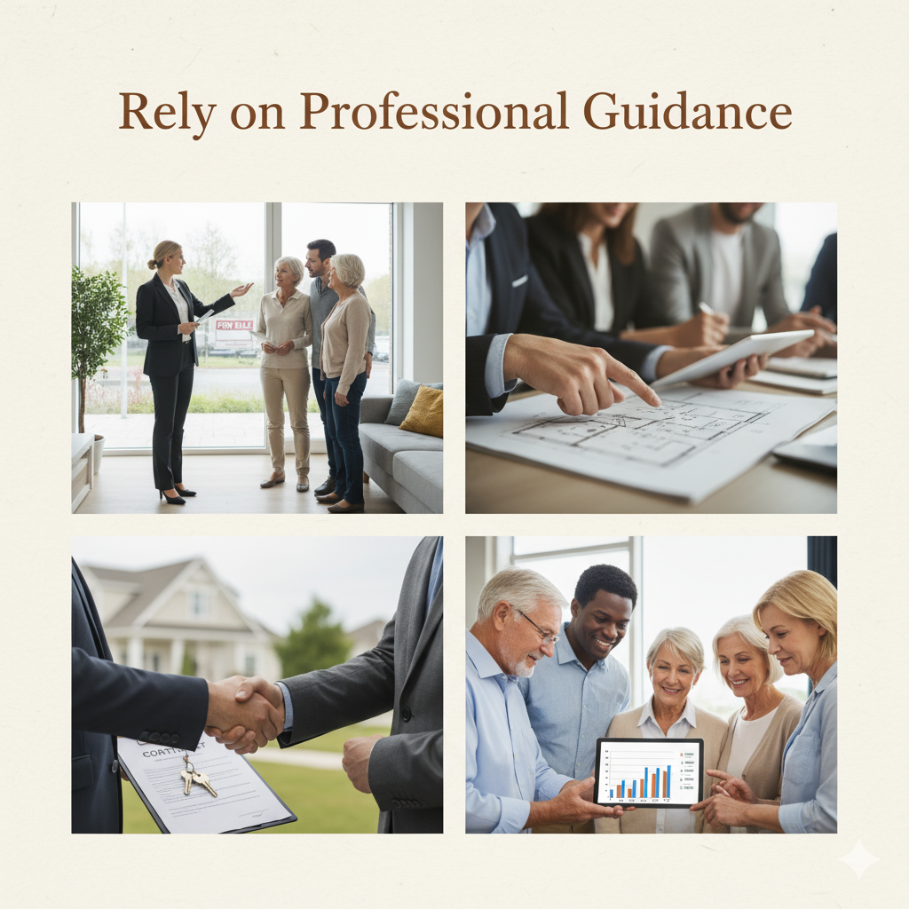 A real estate agent advising senior clients about property sale documents and market data.